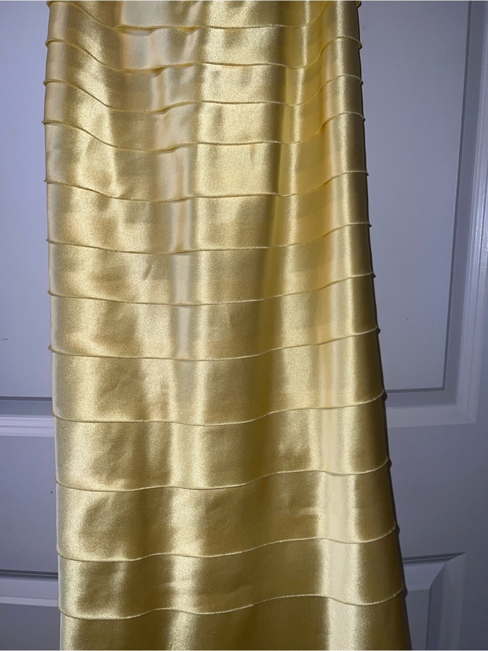 BCBGMaxAzria Yellow Satin Strapless Tiered Halter Dress - Picture 2 of 7